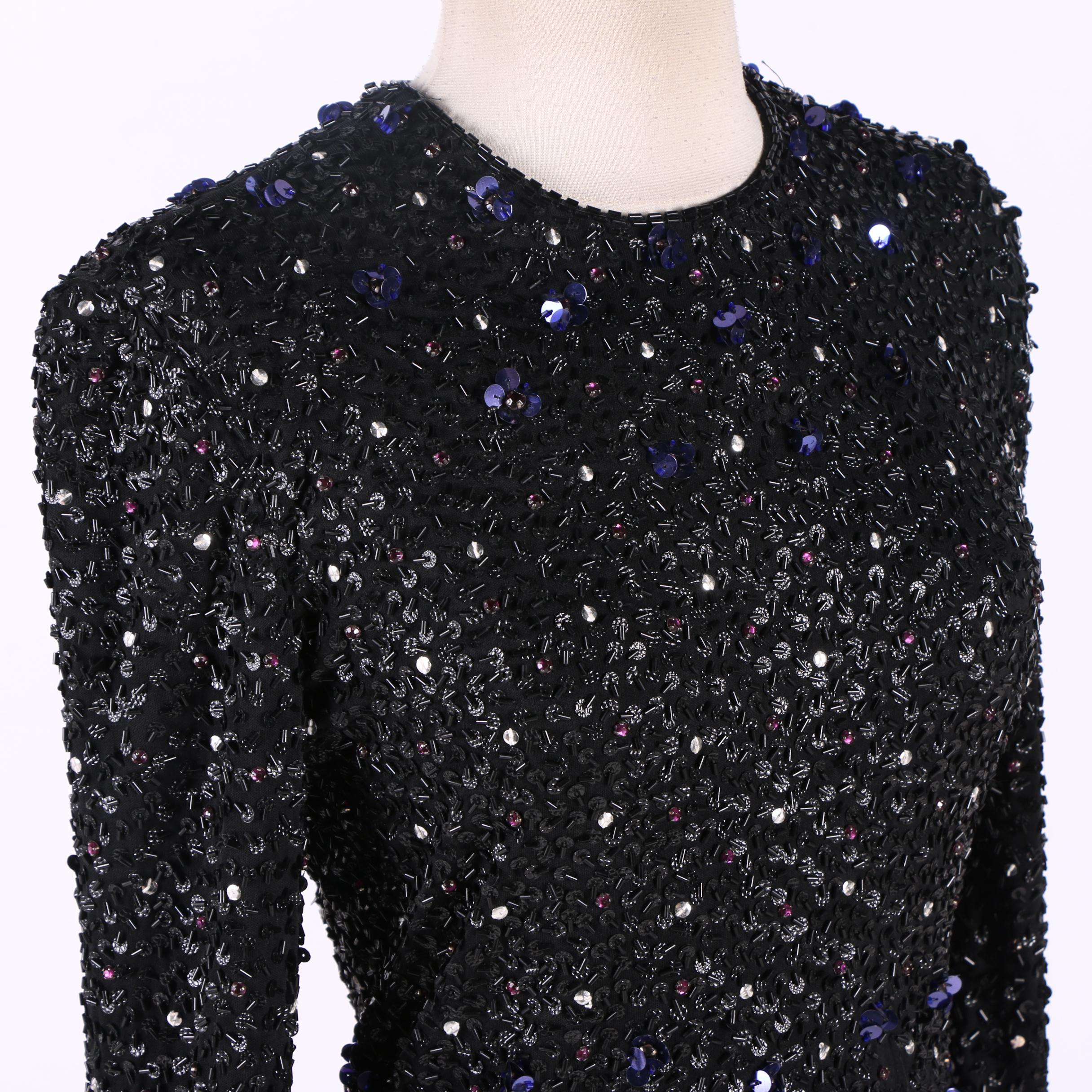 1970s Anthony Muto Silk Chiffon Dress and Victoria Royal Sequined Evening Gown