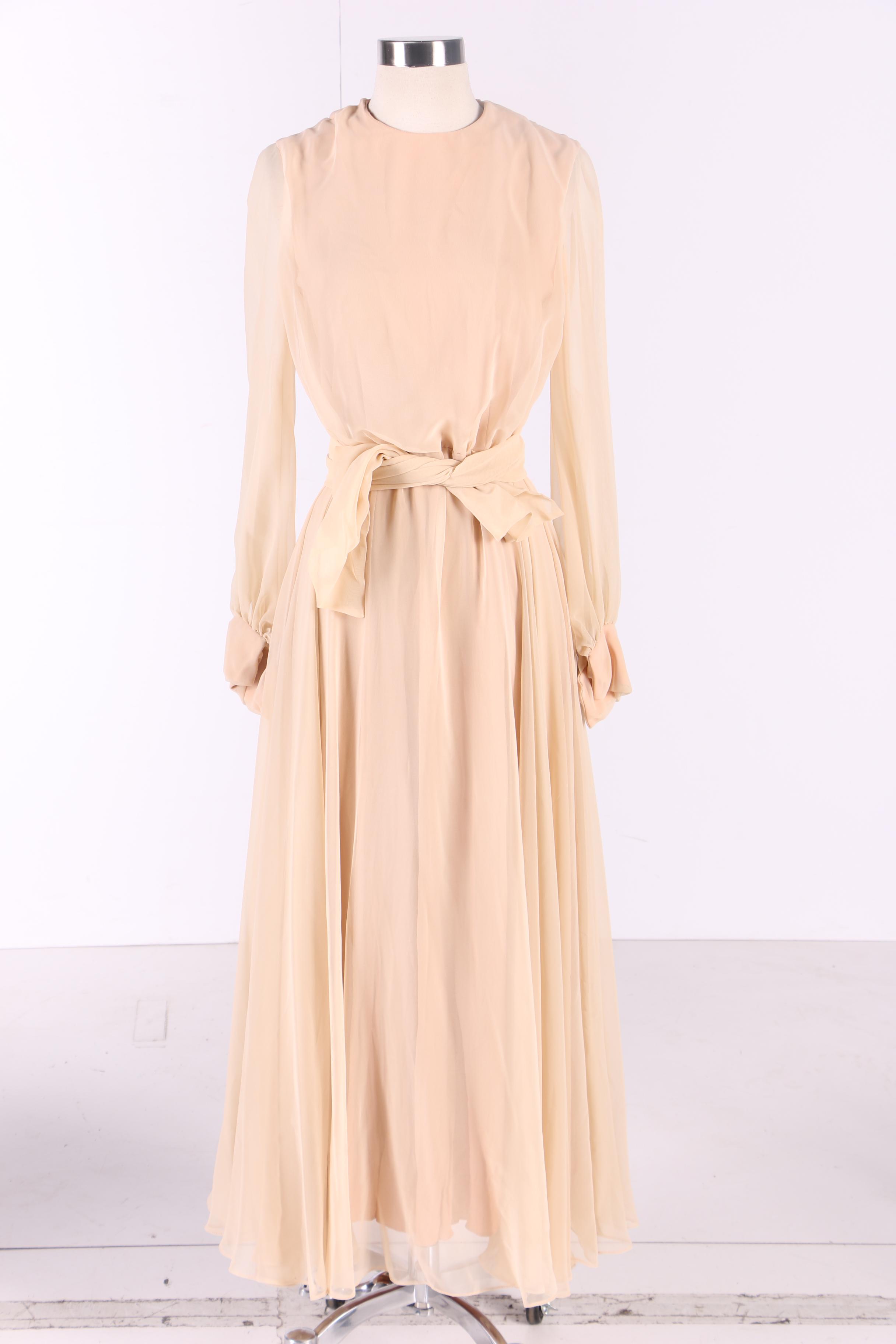 1970s Anthony Muto Silk Chiffon Dress and Victoria Royal Sequined Evening Gown