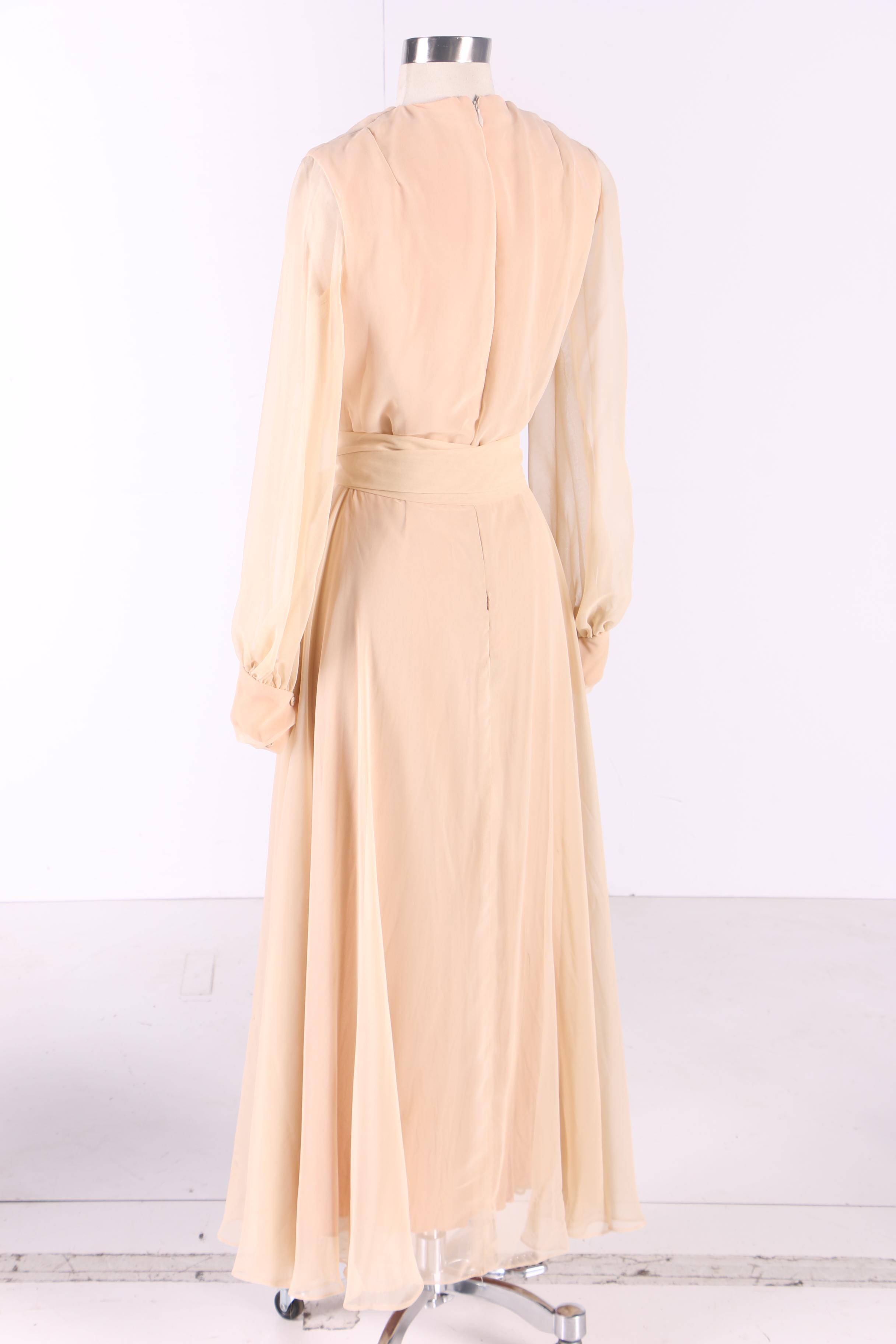 1970s Anthony Muto Silk Chiffon Dress and Victoria Royal Sequined Evening Gown