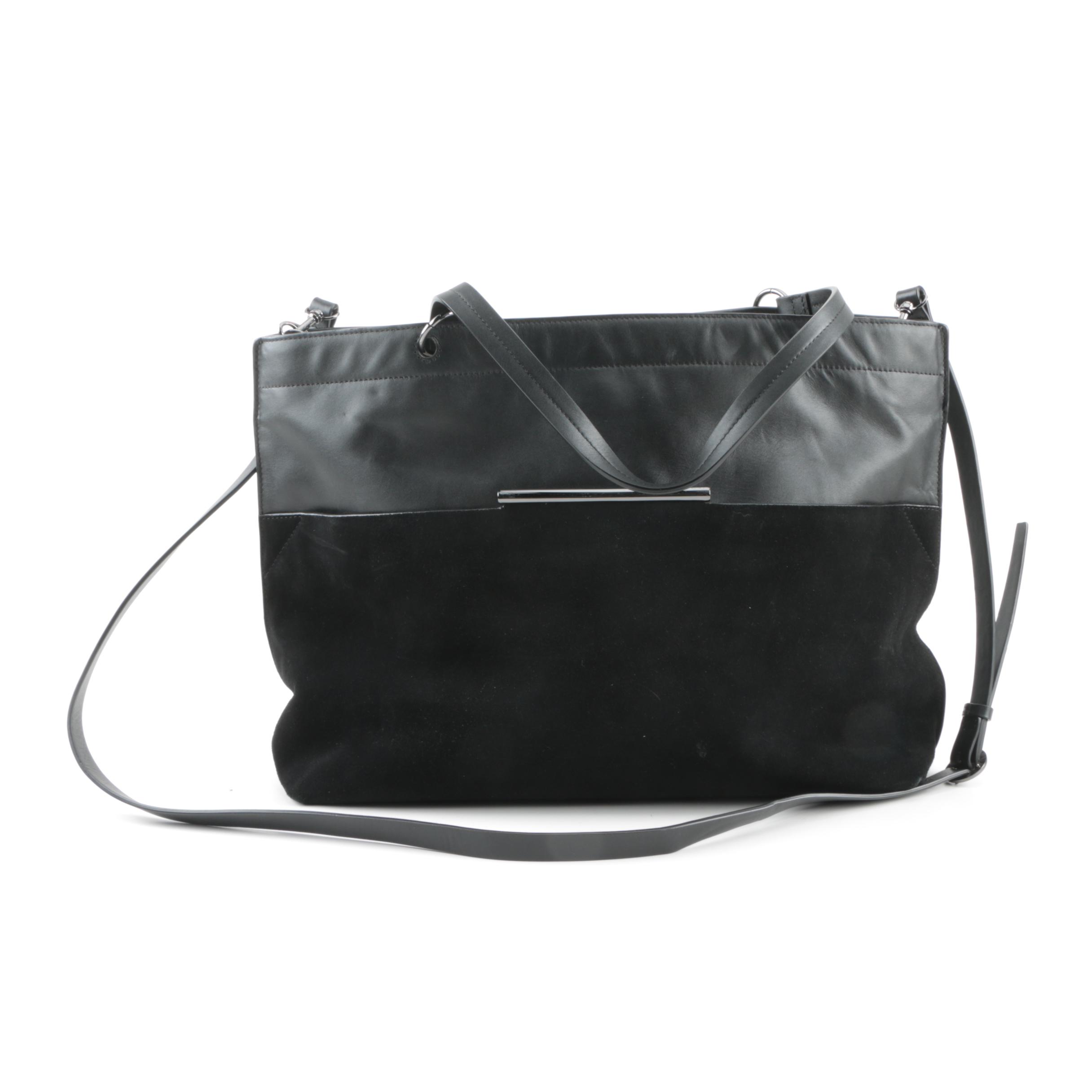 Halston Heritage Black Leather and Suede Tote Bag