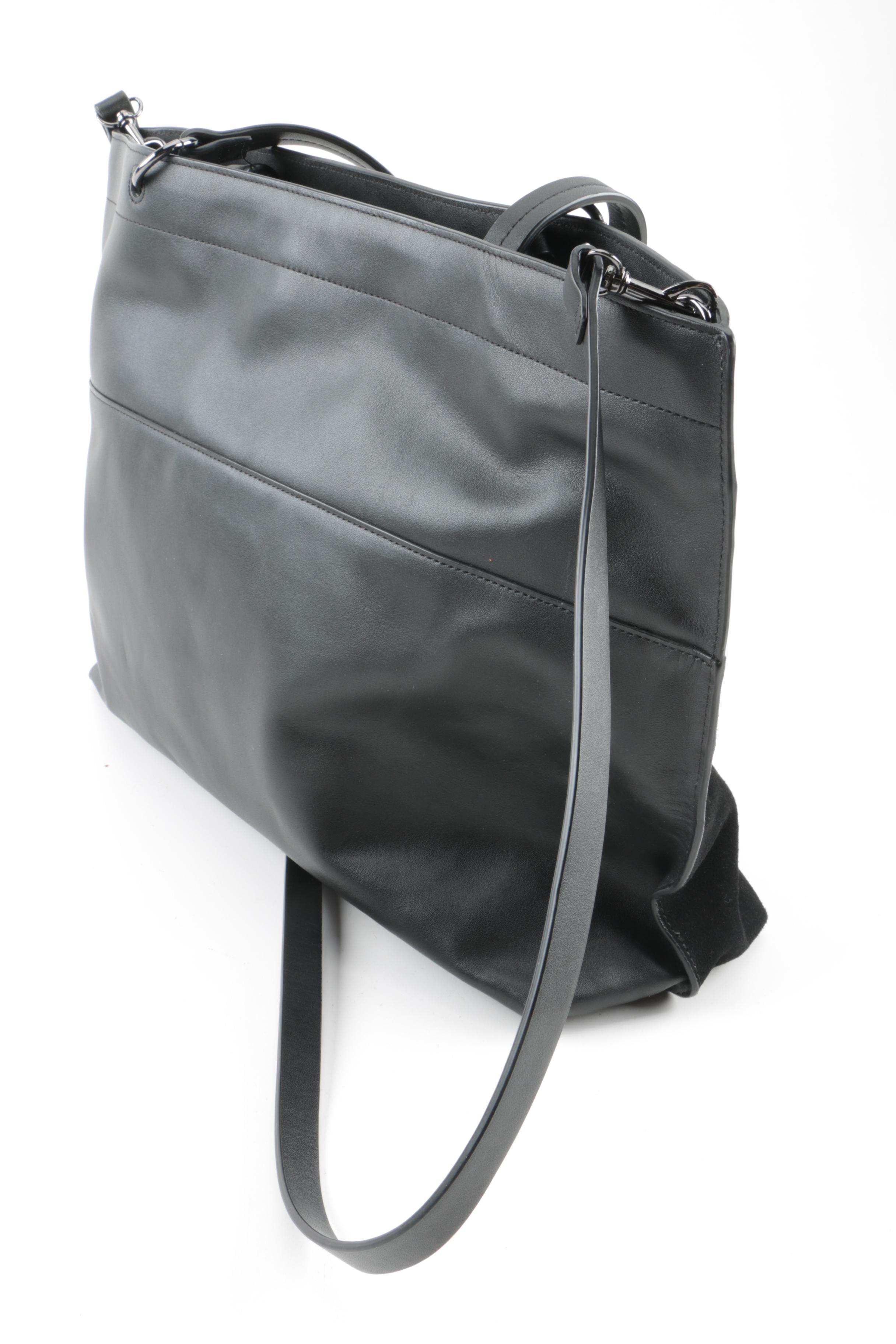 Halston Heritage Black Leather and Suede Tote Bag