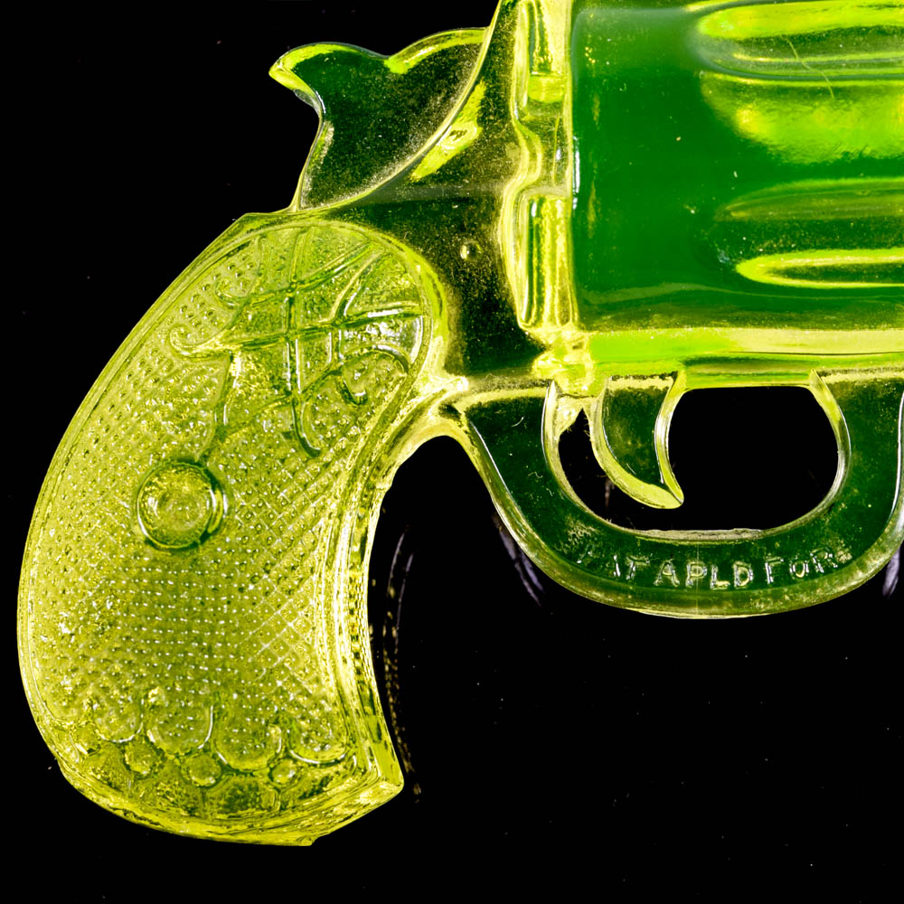 Vaseline Art Glass Revolver Attributed to Westmoreland