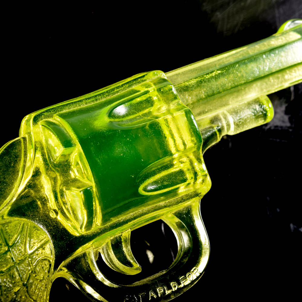 Vaseline Art Glass Revolver Attributed to Westmoreland