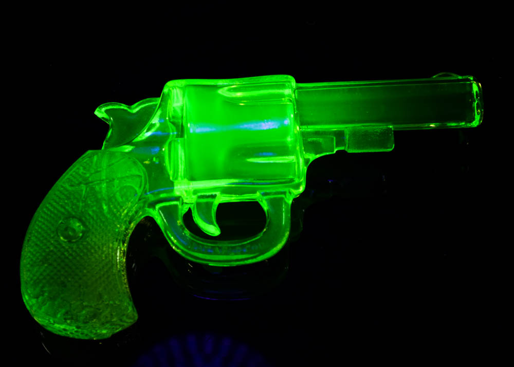 Vaseline Art Glass Revolver Attributed to Westmoreland