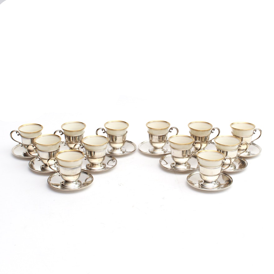 Twelve Sterling Silver and Lenox Ceramic Cups