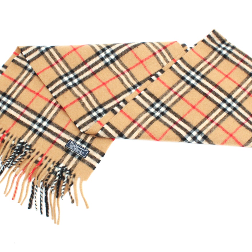 Burberry “Nova Check” Plaid Lambs Wool Scarf