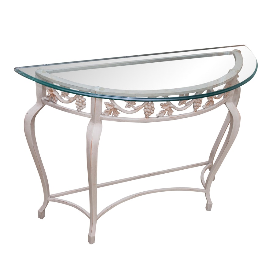 Metal Demilune Table with Glass Top