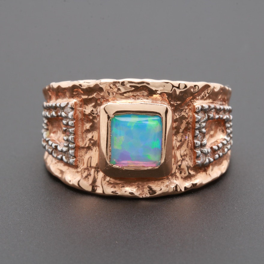 14K Rose Gold Synthetic Opal and Diamond Ring