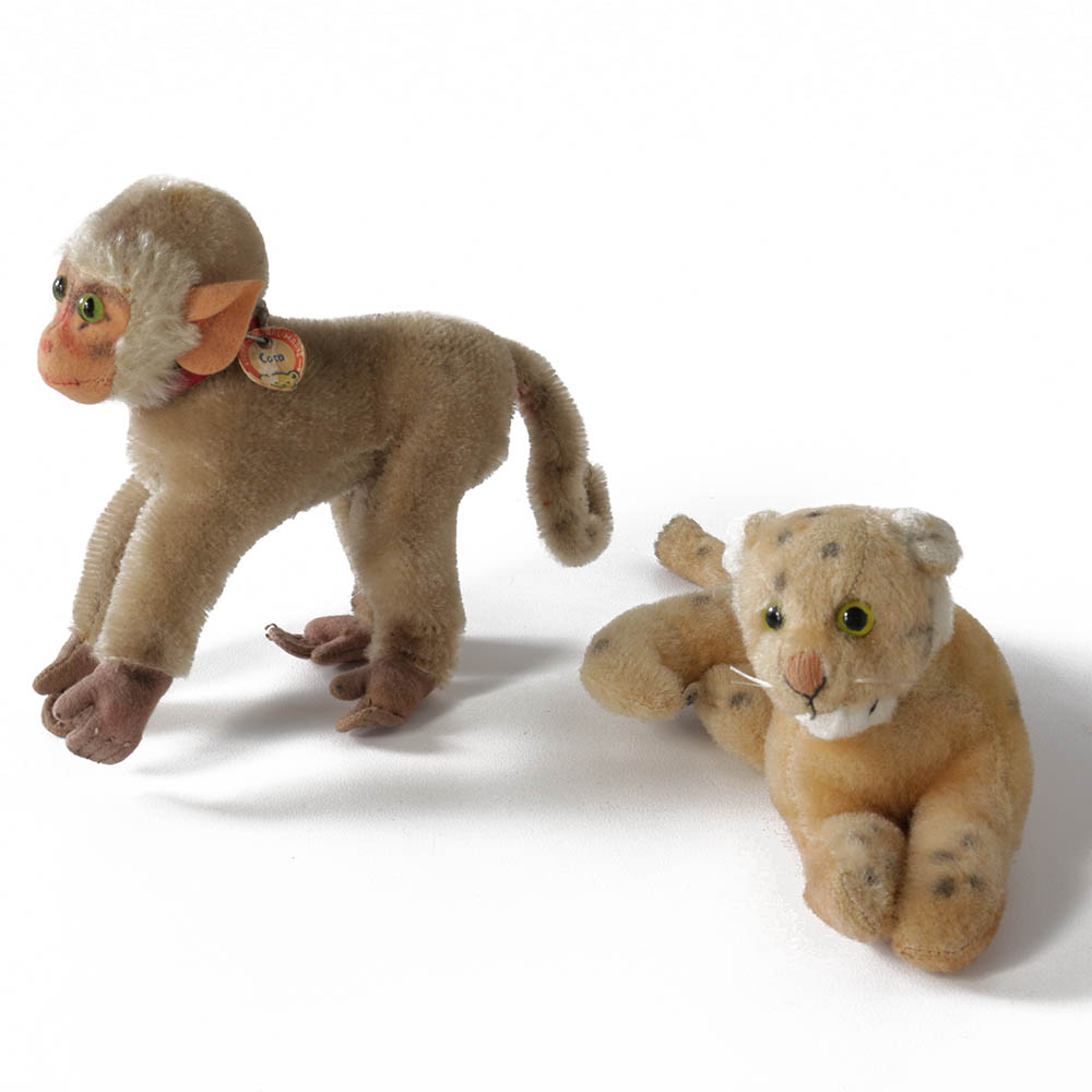 Vintage Steiff "Coco" Baboon and R. Dakin Leopard Stuffed Animals