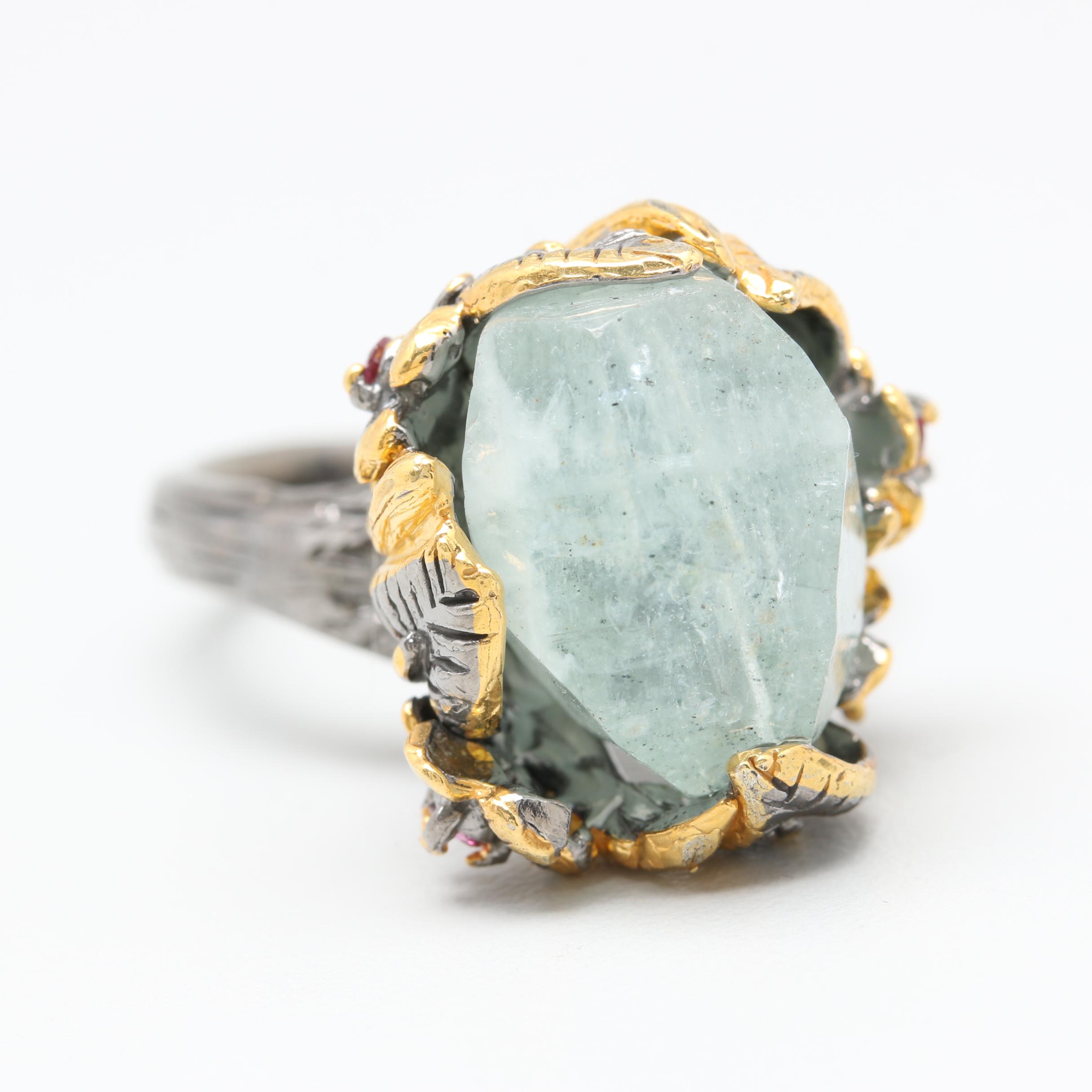 Sterling Silver Aquamarine and Rhodolite Garnet Ring