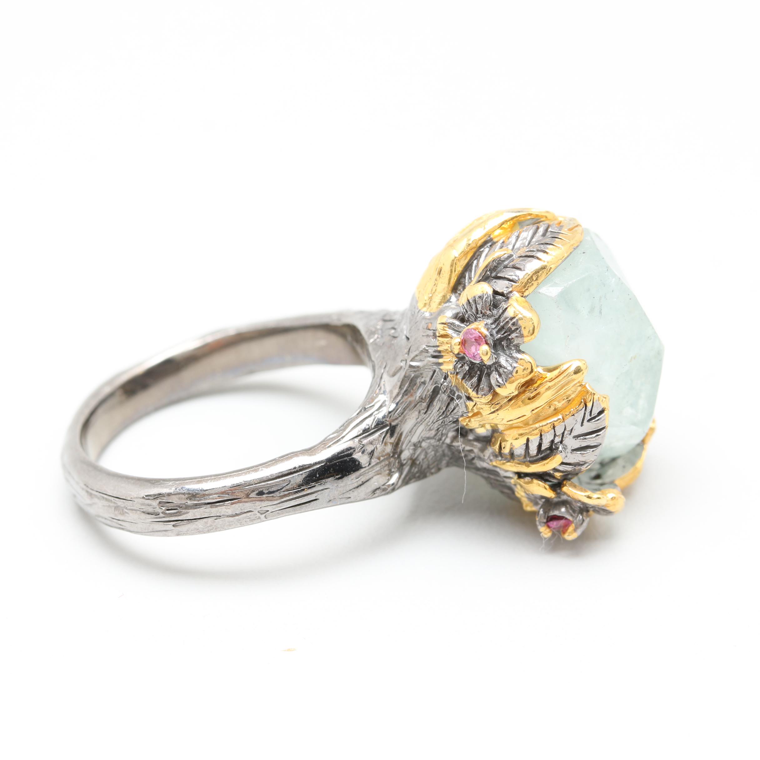 Sterling Silver Aquamarine and Rhodolite Garnet Ring