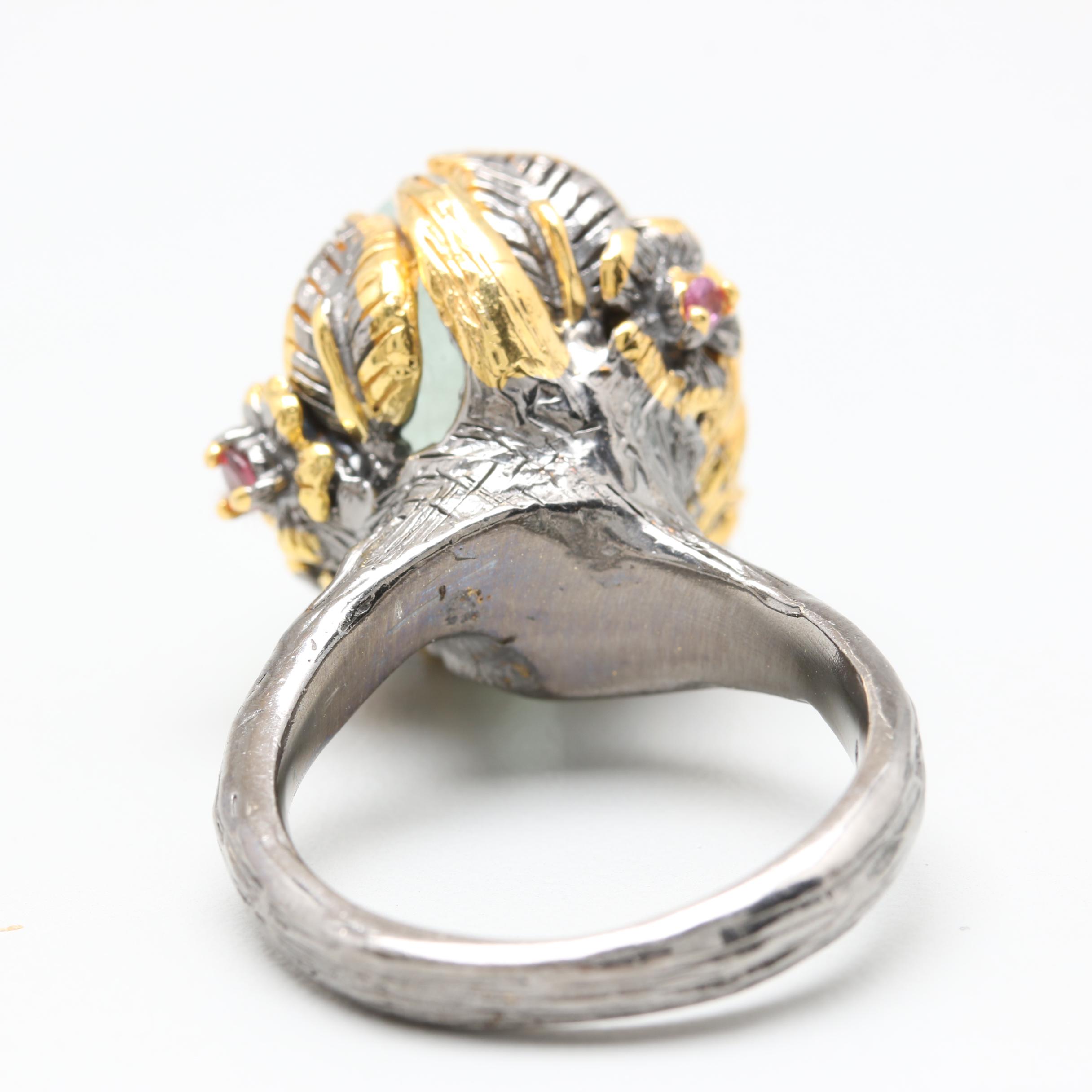 Sterling Silver Aquamarine and Rhodolite Garnet Ring