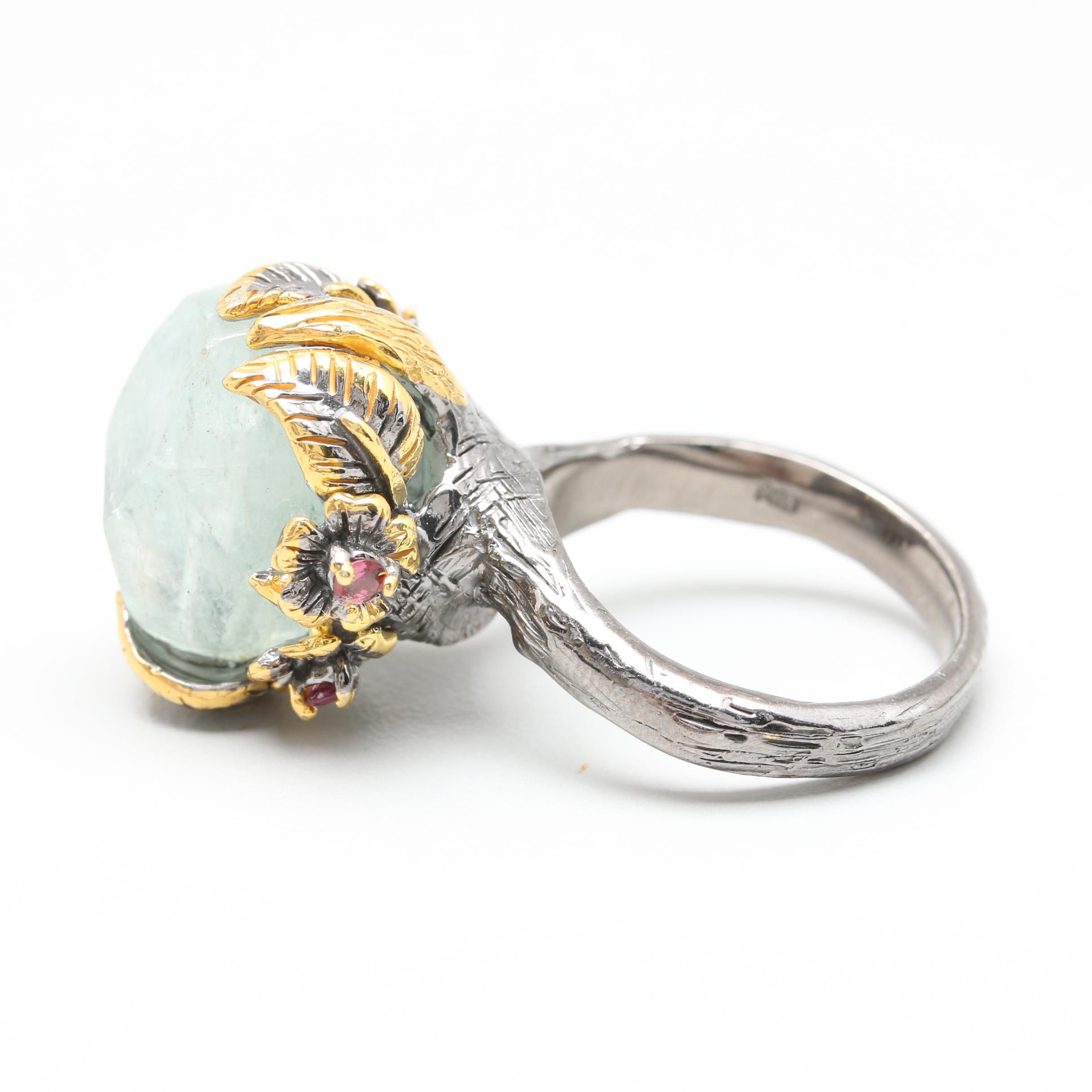Sterling Silver Aquamarine and Rhodolite Garnet Ring