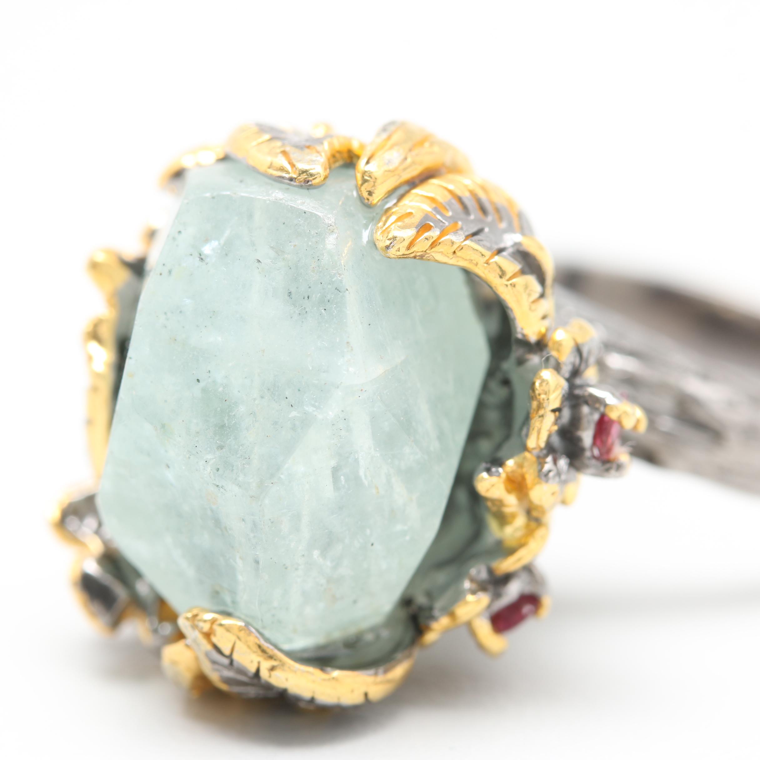 Sterling Silver Aquamarine and Rhodolite Garnet Ring
