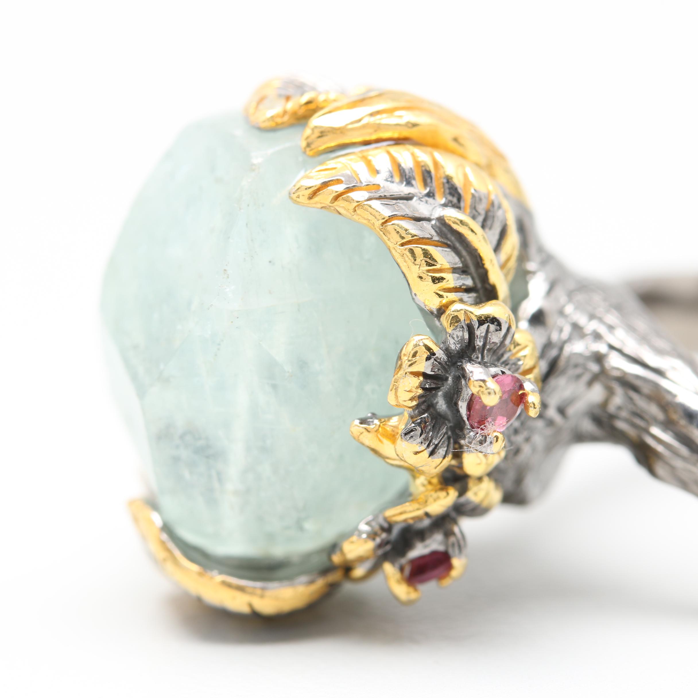 Sterling Silver Aquamarine and Rhodolite Garnet Ring