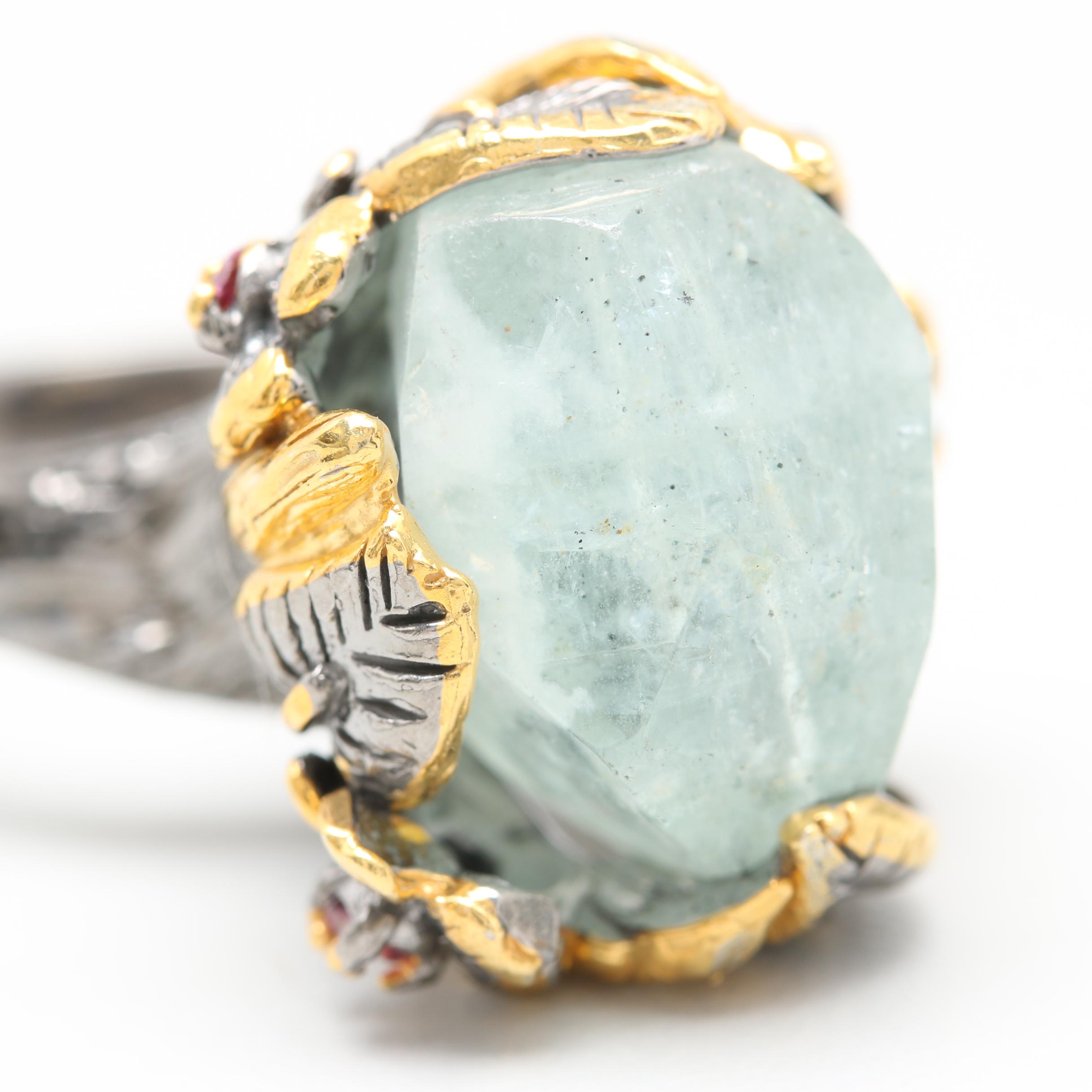 Sterling Silver Aquamarine and Rhodolite Garnet Ring