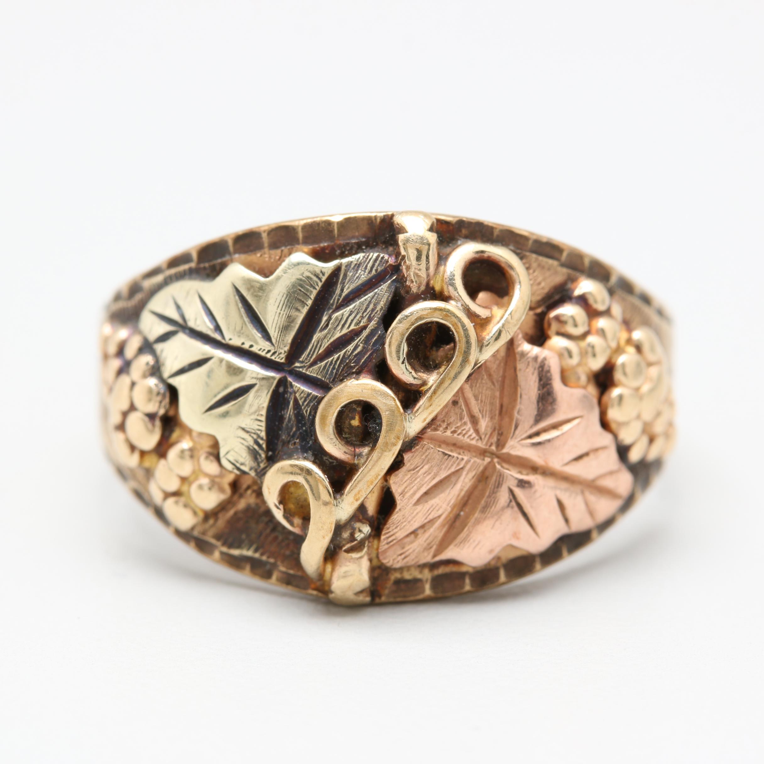 Black Hills 10K Yellow Gold Ring With Rose and White Gold Accents