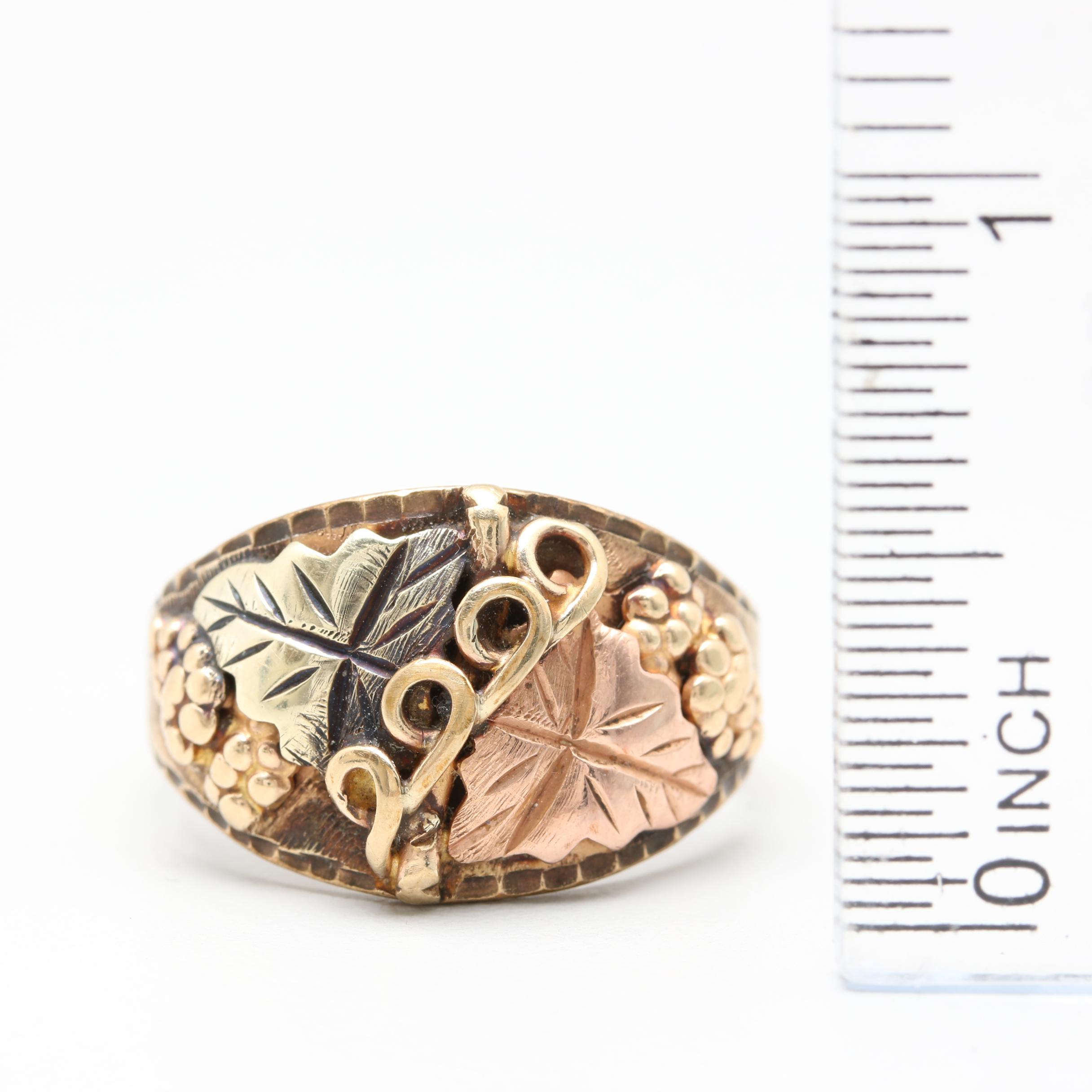 Black Hills 10K Yellow Gold Ring With Rose and White Gold Accents