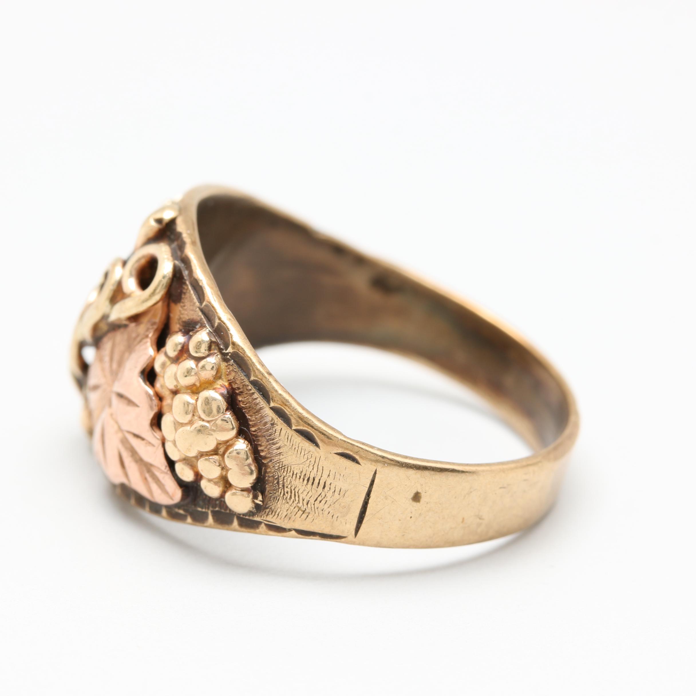 Black Hills 10K Yellow Gold Ring With Rose and White Gold Accents