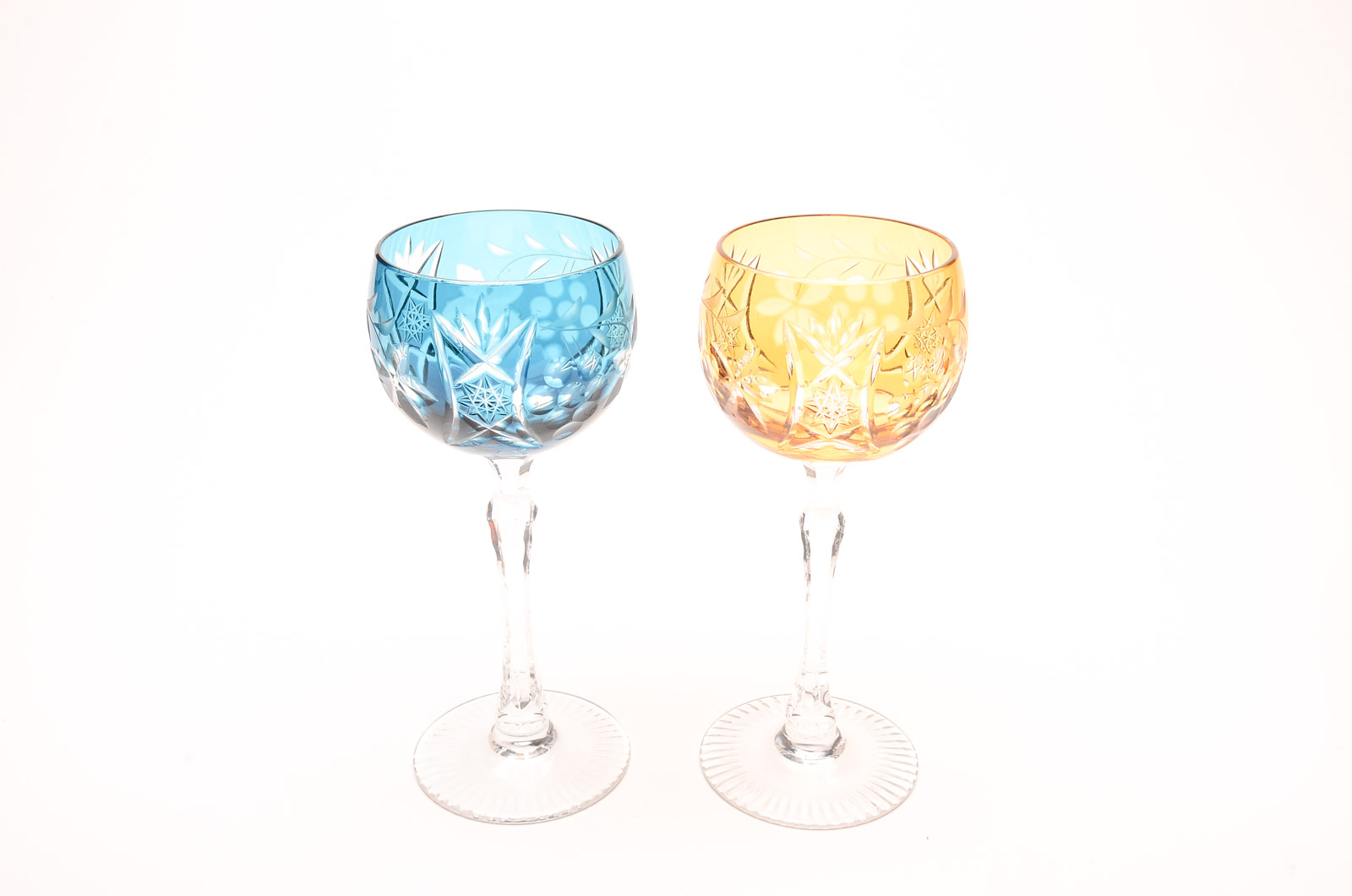 Bohemian Cased Cut to Clear Crystal Hock Wine Glasses