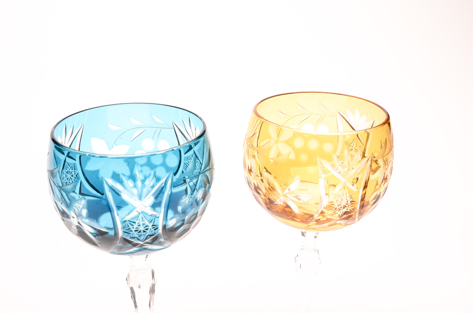 Bohemian Cased Cut to Clear Crystal Hock Wine Glasses