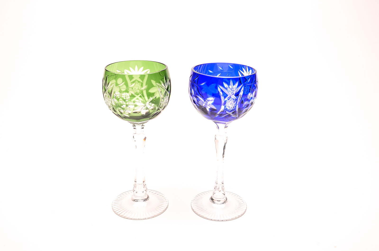 Bohemian Cased Cut to Clear Crystal Hock Wine Glasses