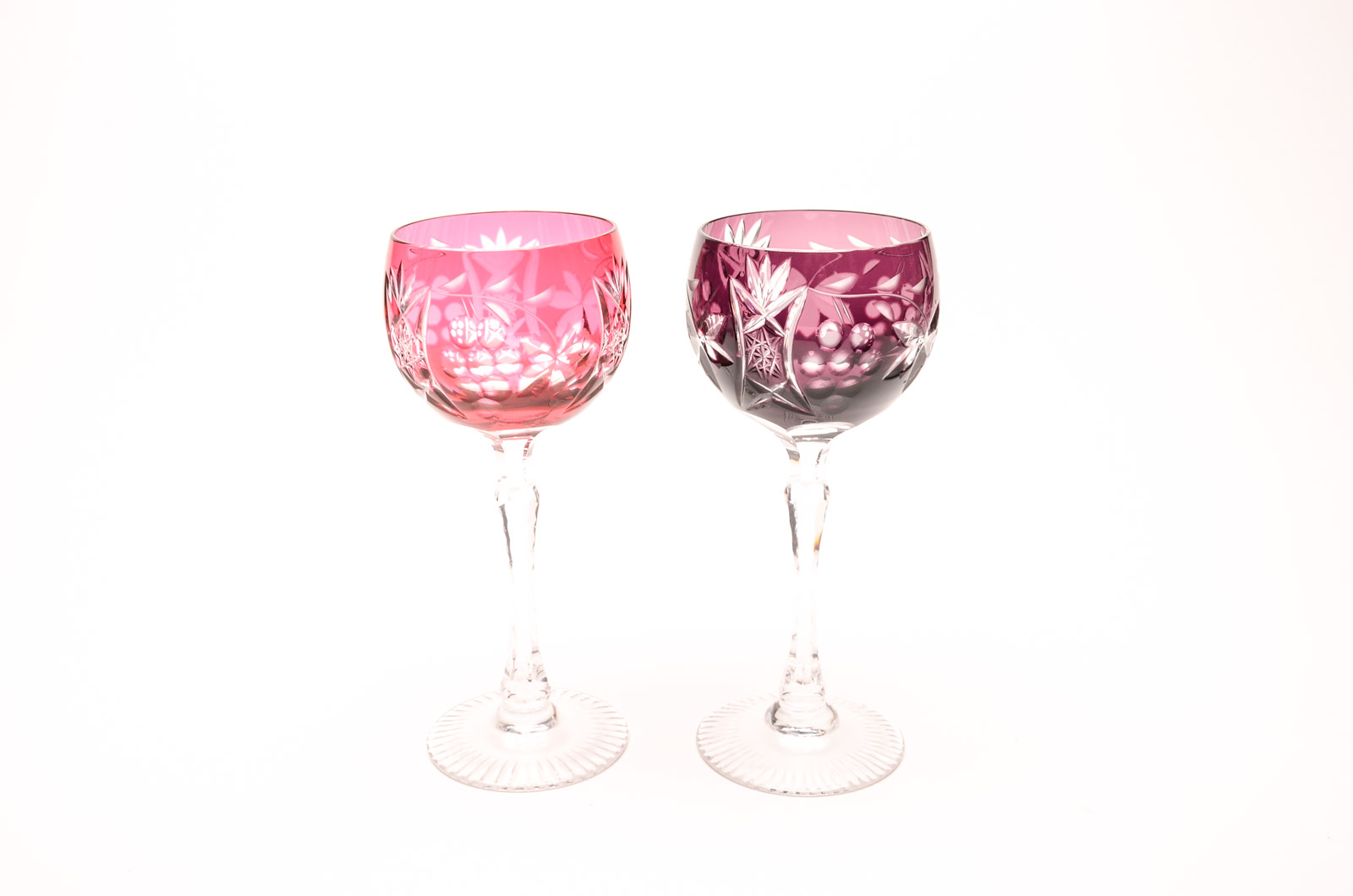 Bohemian Cased Cut to Clear Crystal Hock Wine Glasses