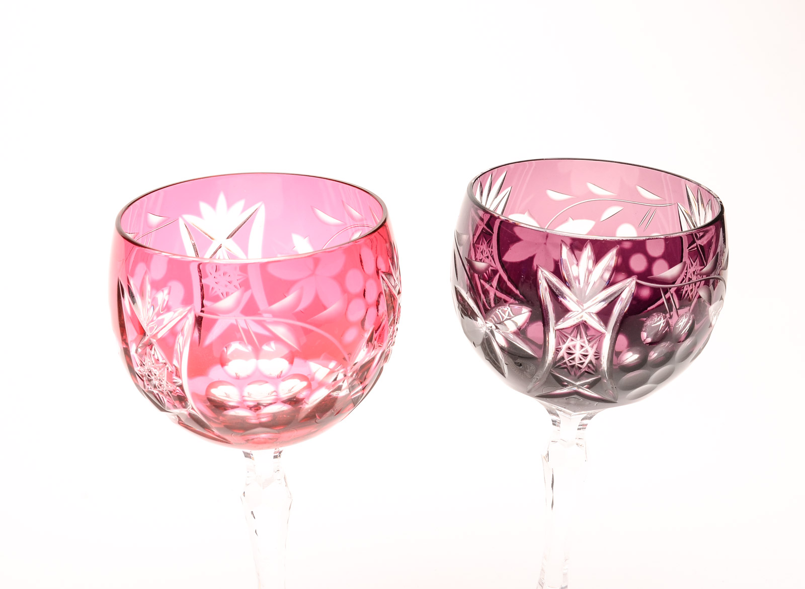 Bohemian Cased Cut to Clear Crystal Hock Wine Glasses