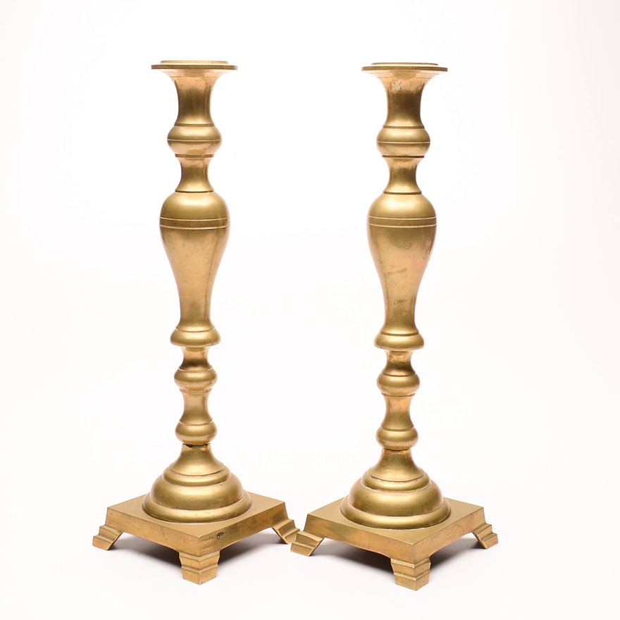 Tall Turned Brass Candlesticks