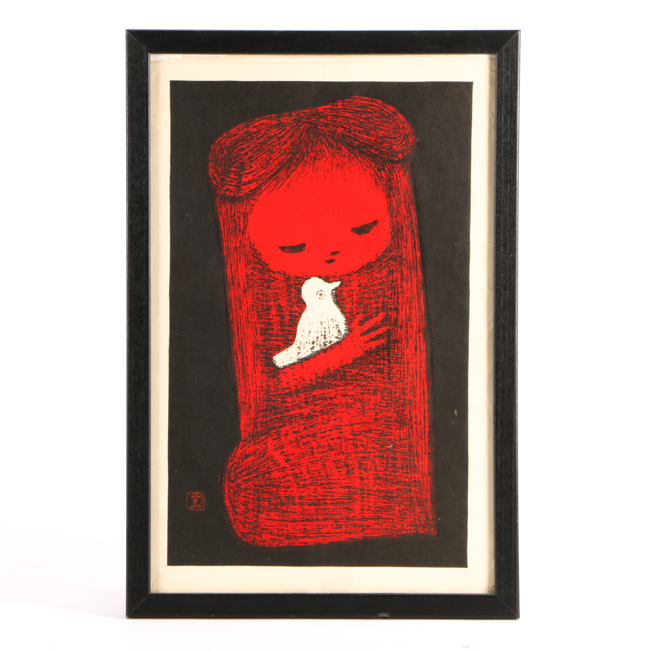 Kaoru Kawano Posthumous Restrike Woodblock Print "Small Bird"