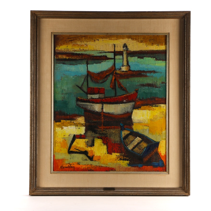 Paul Kerouedan Original Nautical Oil on Burlap Painting