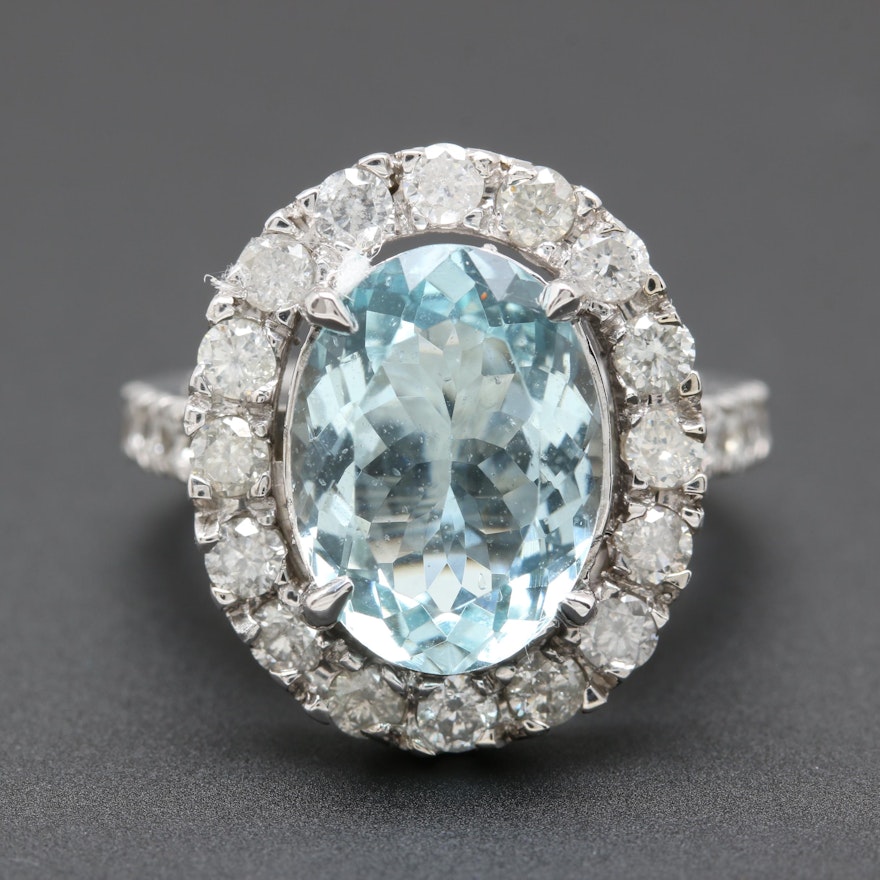 14K White Gold 4.77 CT Aquamarine and 1.56 CTW Diamond Ring