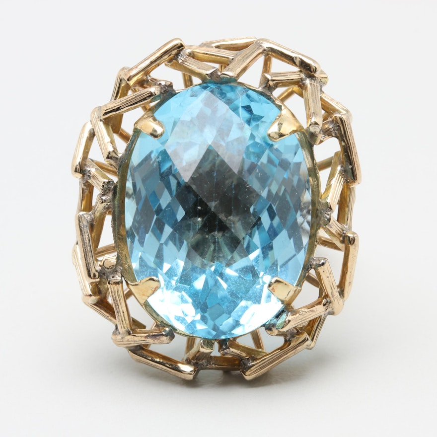 14K Yellow Gold 32.40 CT Blue Topaz Ring