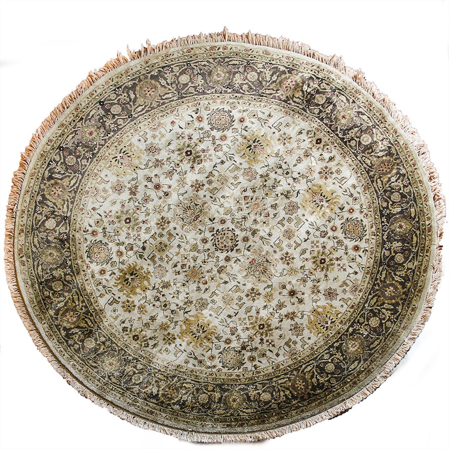 Hand-Knotted Indian Round Wool Area Rug