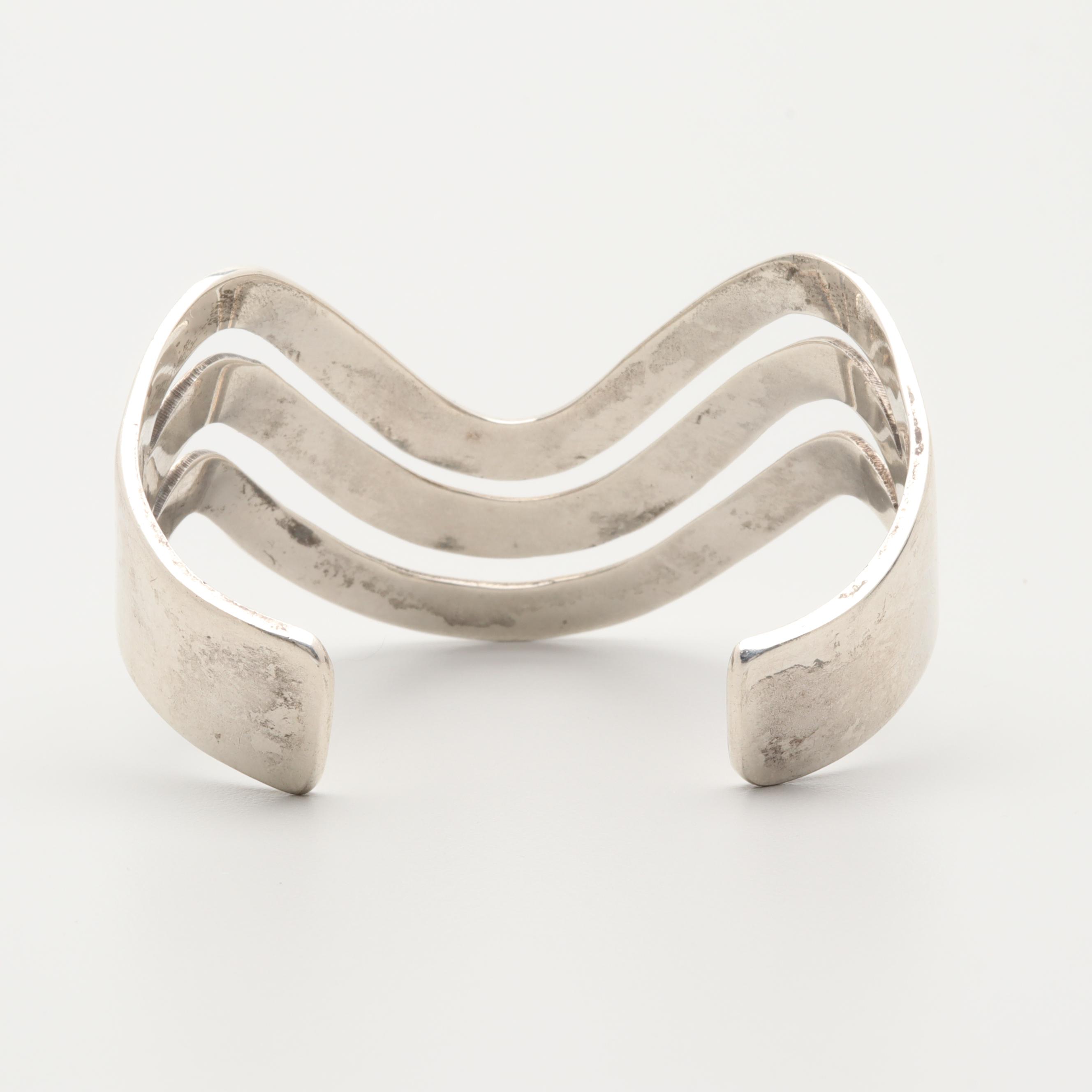 Taxco Mexico Sterling Silver Variscite Cuff Bracelets