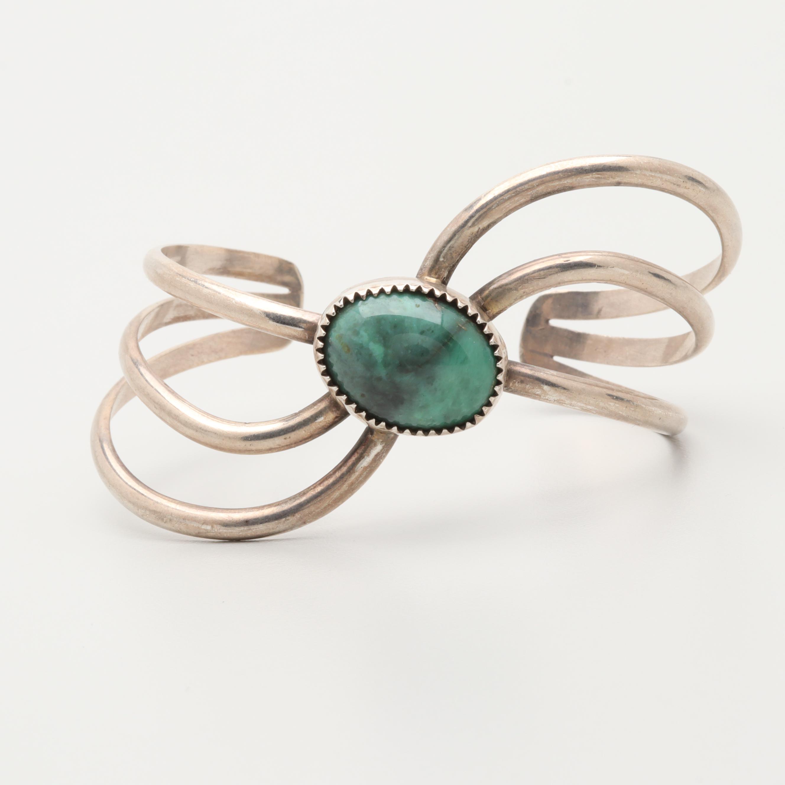 Taxco Mexico Sterling Silver Variscite Cuff Bracelets