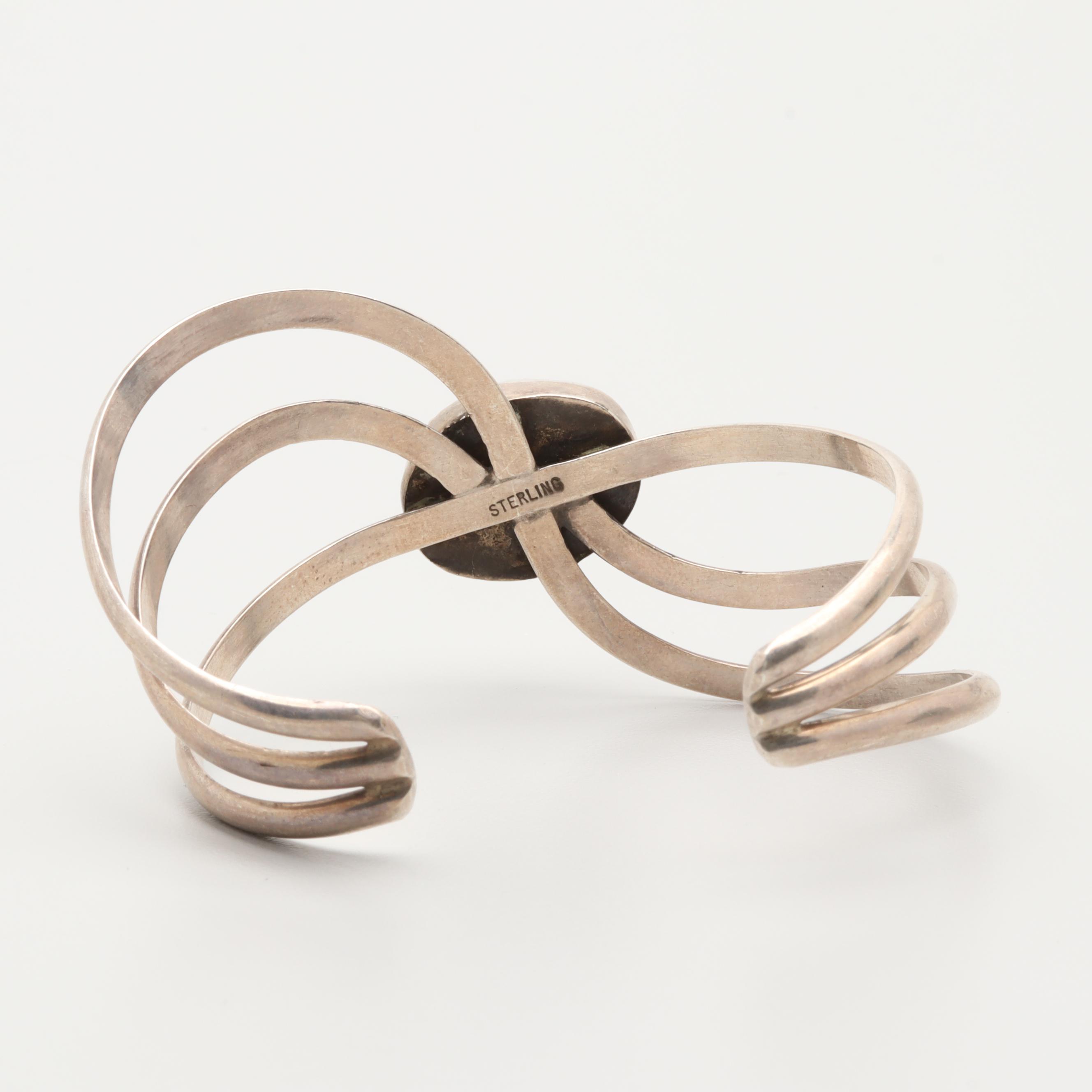 Taxco Mexico Sterling Silver Variscite Cuff Bracelets