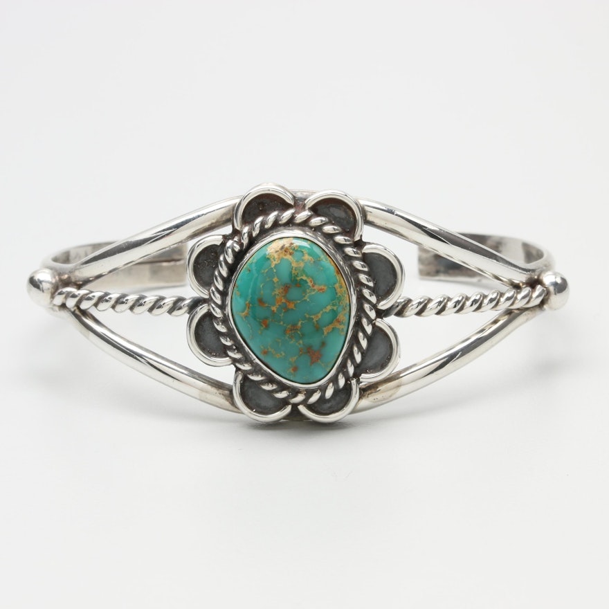 Southwestern Style Sterling Silver Turquoise Cuff Bracelet