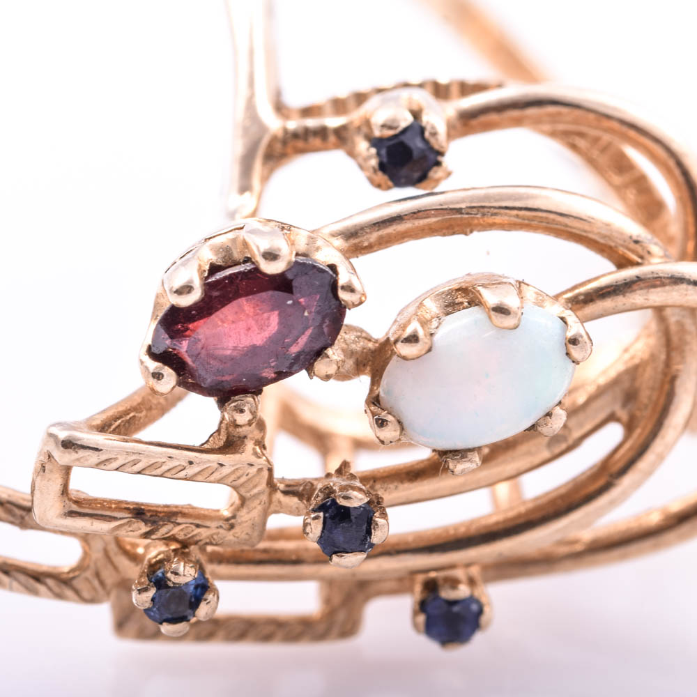 10K Yellow Gold Opal, Garnet and Sapphire Ring