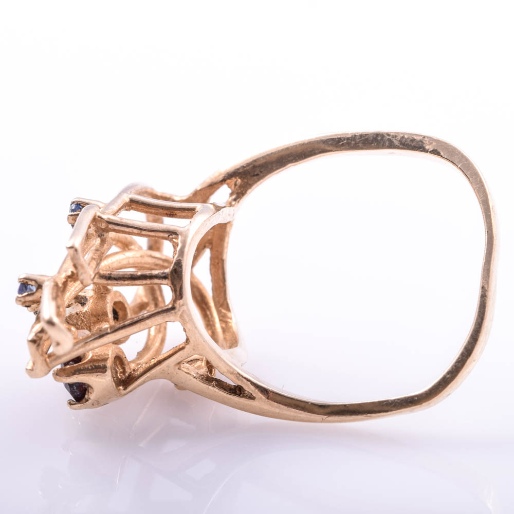 10K Yellow Gold Opal, Garnet and Sapphire Ring