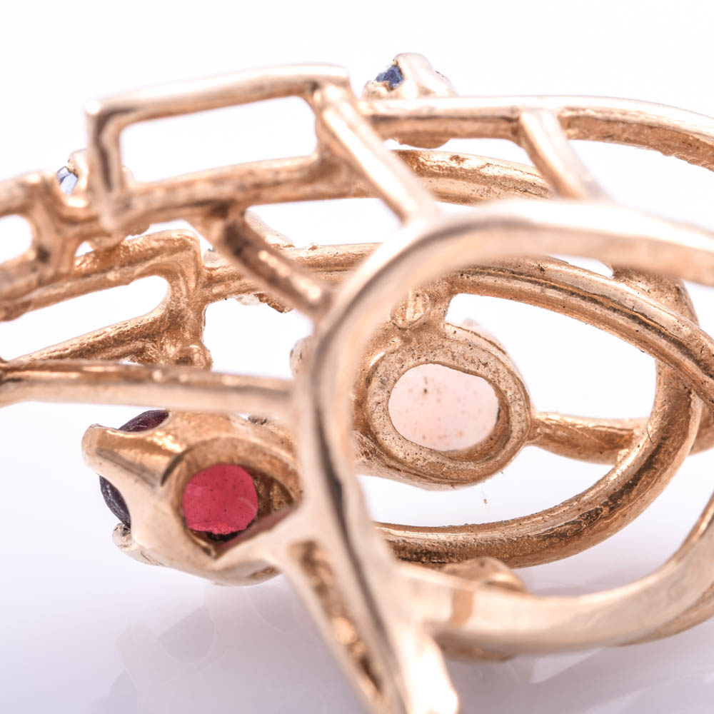 10K Yellow Gold Opal, Garnet and Sapphire Ring