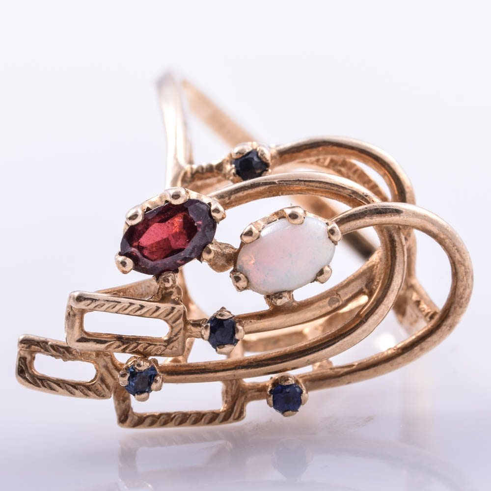 10K Yellow Gold Opal, Garnet and Sapphire Ring
