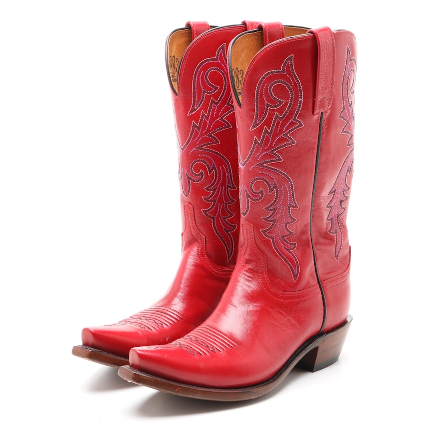 Pair of Women's Lucchese Red Leather Western Boots
