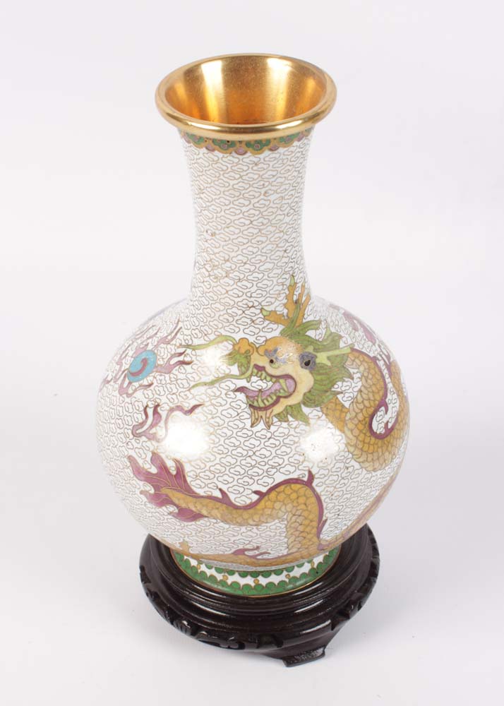 Chinese Cloisonne Vases and Paperweight