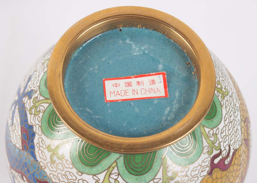 Chinese Cloisonne Vases and Paperweight