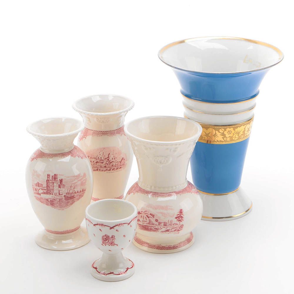 Johnson Brothers "Old Britain Castles" Vases, Adams Egg Cup, and Volkstedt Vase