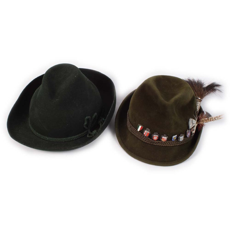 Men's German and Austrian Green Felted Tyrolean and Fedora Hats