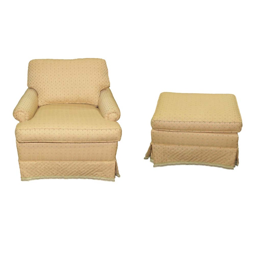 Vintage Upholstered Armchair with Ottoman