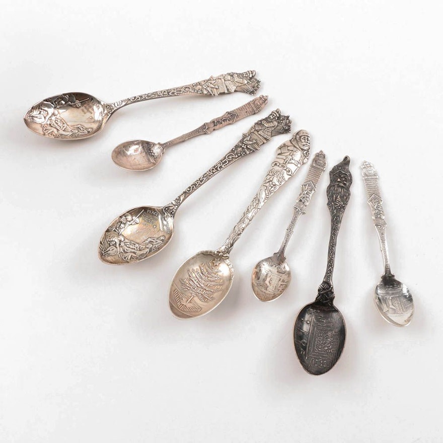 Antique Christmas Themed Sterling Silver Souvenir Spoons