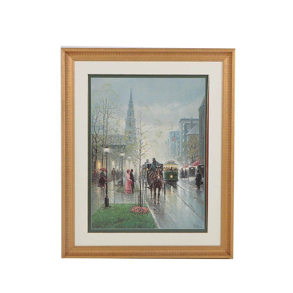 G. Harvey Offset Lithograph "Park Street Church - Boston"